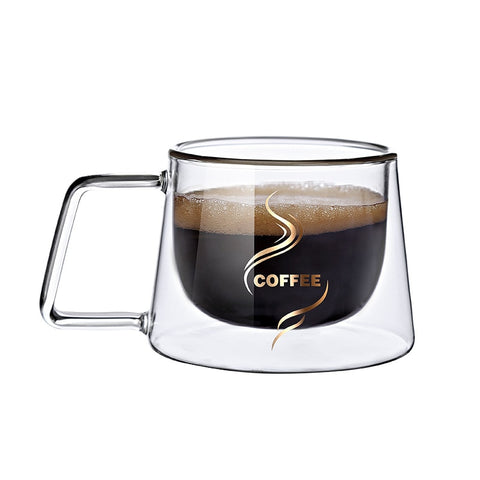 200ML Handle Double Glass Teacup Coffee Mugs