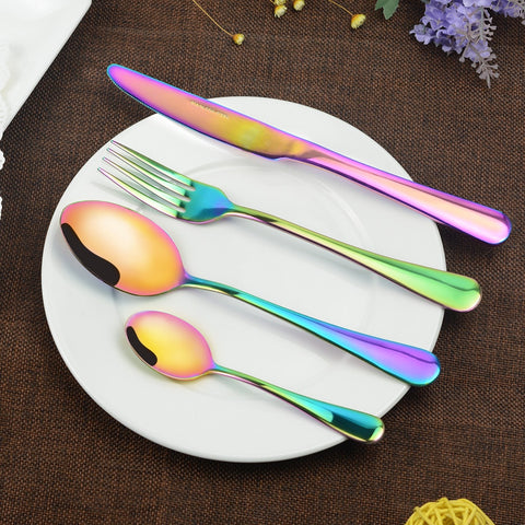 4Pcs Colorful Stainless Steel Western Rainbow Flatware Cutlery Set