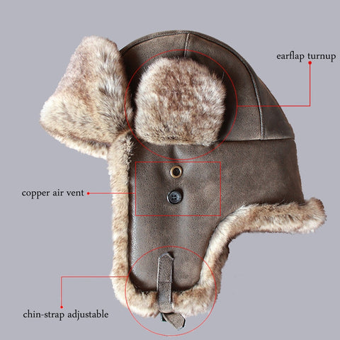Vintage PU Leather Fur Russian Bomber Hat