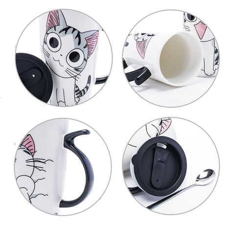 Cute Cat Lid Tea Cup Coffee Mug