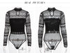 Image of Black Bodycon Knitted Lace Bodysuit