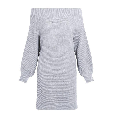 Gray Off The Shoulder Sweater Dress