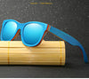 Image of Mirror Blue Frame Retro Wooden Bamboo Sunglasses
