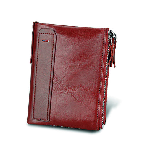 Genuine Leather RFID Double Mens Zipper Wallet
