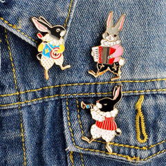 Vintage Musician Bunny Rabbit Enamel Pins