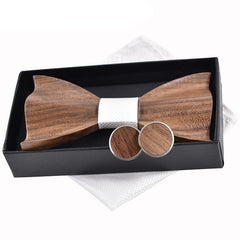 3D Handkerchief Cufflink Wooden Bow Tie
