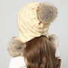 Image of Pompom Fur Knitted Beanie Hat With Scarf