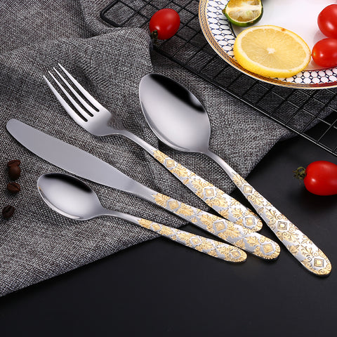 24Pcs 6Sets Luxury Stainless Steel Gold Plated Flatware Cutlery Set