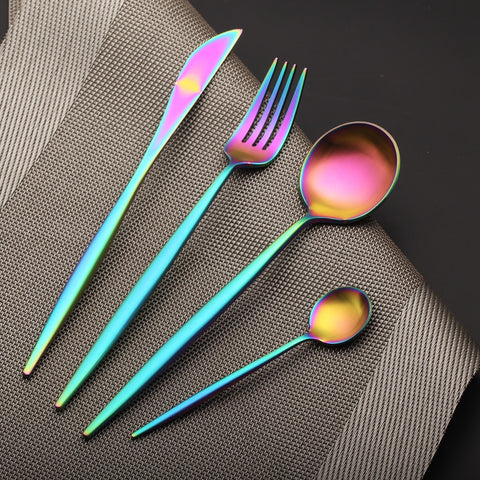 New Stainless Steel Colorful Rainbow Flatware Cutlery Set