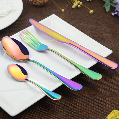 4Pcs Colorful Stainless Steel Western Rainbow Flatware Cutlery Set