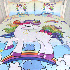 Queen Rainbow Unicorn Bedding Set