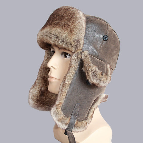 Vintage PU Leather Fur Russian Bomber Hat