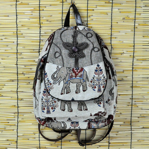 Elephant Travel Embroidery Canvas Backpack