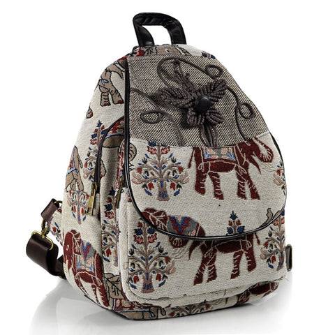 Elephant Travel Embroidery Canvas Backpack