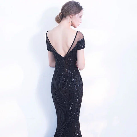 Long Black Sequin Evening Mermaid Dress