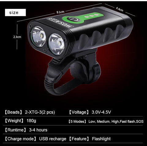 Powerful 5 Modes Rechargeable Bicycle Lights Bike Headlight