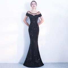 Long Black Sequin Evening Mermaid Dress