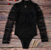 Image of Black Bodycon Knitted Lace Bodysuit