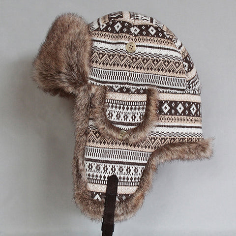 Wool Blend Fur Russian Bomber Hat