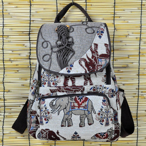 Embroidery Elephant Canvas Backpack