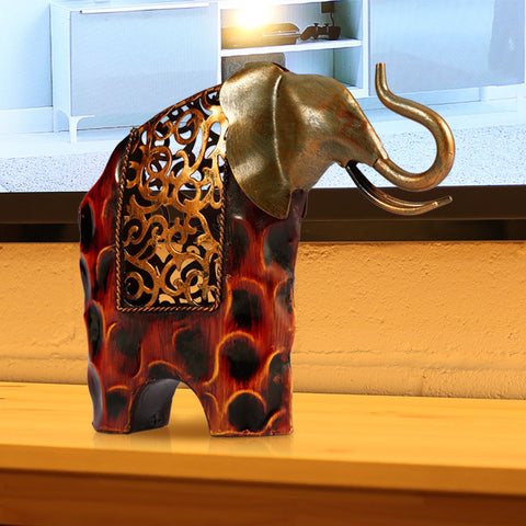Carved Iron Statue Figurines Elephant Decor