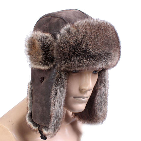 PU Leather Vintage Fur Russian Bomber Hat
