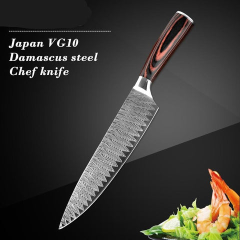 8Inch Japanese Damascus Pattern Santoku Chef Kitchen Knife