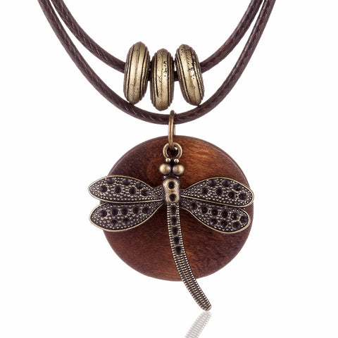 Vintage Wooden Jewelry Dragonfly Necklace