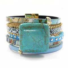 Blue Leather Stone Magnet Bohemian Jewelry Boho Bracelets