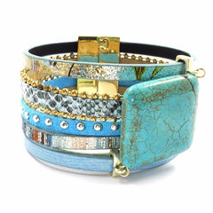 Blue Leather Stone Magnet Bohemian Jewelry Boho Bracelets