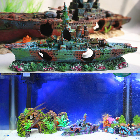 Navy Warship Sunken Wreck Ornaments Aquarium Fish Tank Decorations