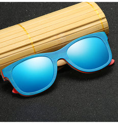 Mirror Blue Frame Retro Wooden Bamboo Sunglasses