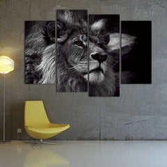 4Pcs Lion Head Black And White Canvas Wall Art