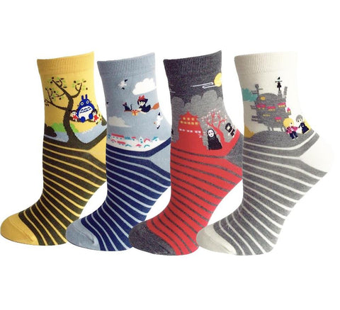4 pairs Cute Cartoon Novelty Funny Women Socks
