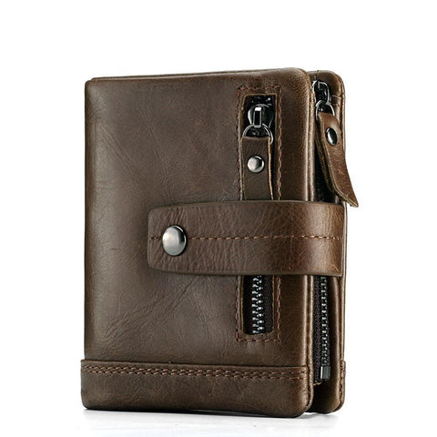 Slim Genuine Leather Mens Zipper Wallet