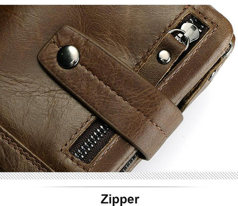 Slim Genuine Leather Mens Zipper Wallet