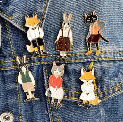 6Pcs Animal Rabbit Fox Cat Etsy Enamel Pins