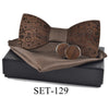 Image of New Fashion Handkerchief Cufflink Wooden Bow Tie
