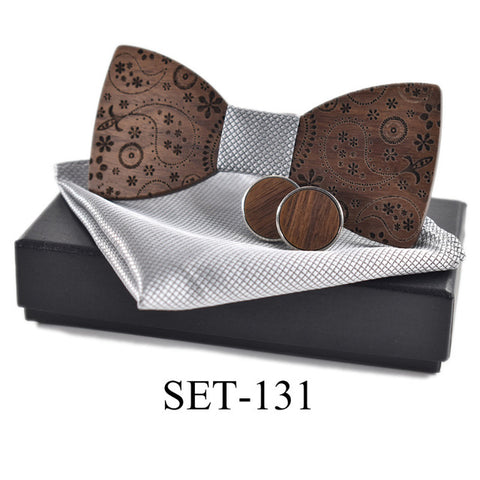 New Fashion Handkerchief Cufflink Wooden Bow Tie