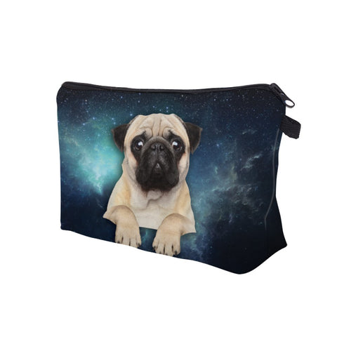 3D Print Pug Dog Small Makeup Bag Cosmetic Pouch