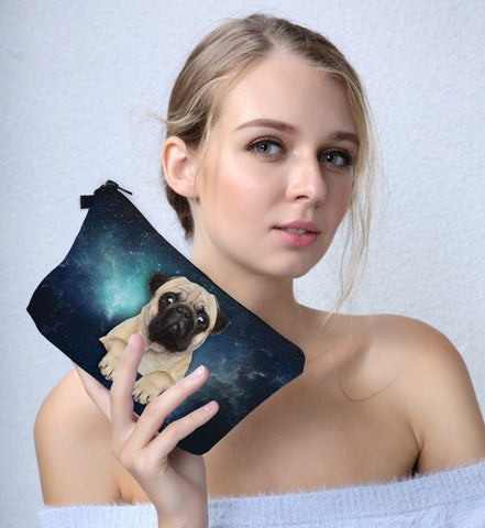 3D Print Pug Dog Small Makeup Bag Cosmetic Pouch