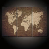 Image of 3Pcs Vintage World Map Living Room Canvas Wall Art