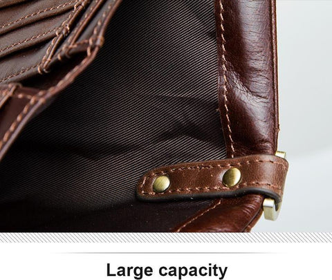 RFID Genuine Leather Double Mens Zipper Wallet