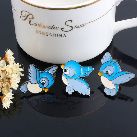 Set Cute Cartoon Blue Bird Enamel Pins