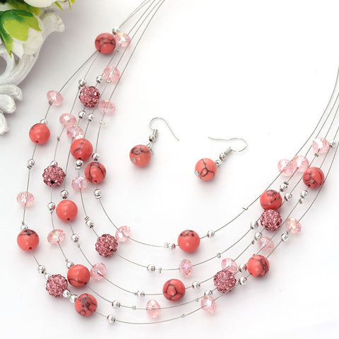 Layer Beads Earring Jewelry Coral Necklace