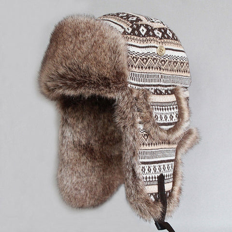 Wool Blend Fur Russian Bomber Hat