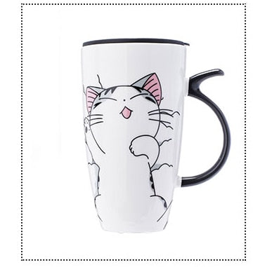Cute Cat Lid Tea Cup Coffee Mug