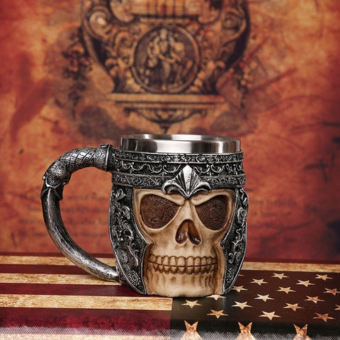 Viking Warrior Skull Gothic Tankard Halloween Skeleton Stainless Beer Tea Cup Coffee Mugs